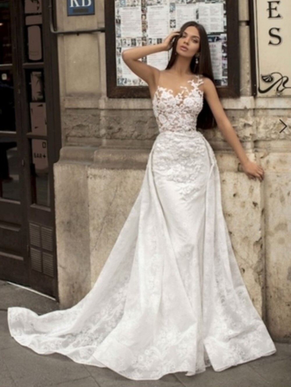 Nwt Tarik Ediz Daisy Ivory Lace Illusion Bodice Attached Train Wedding Gown
